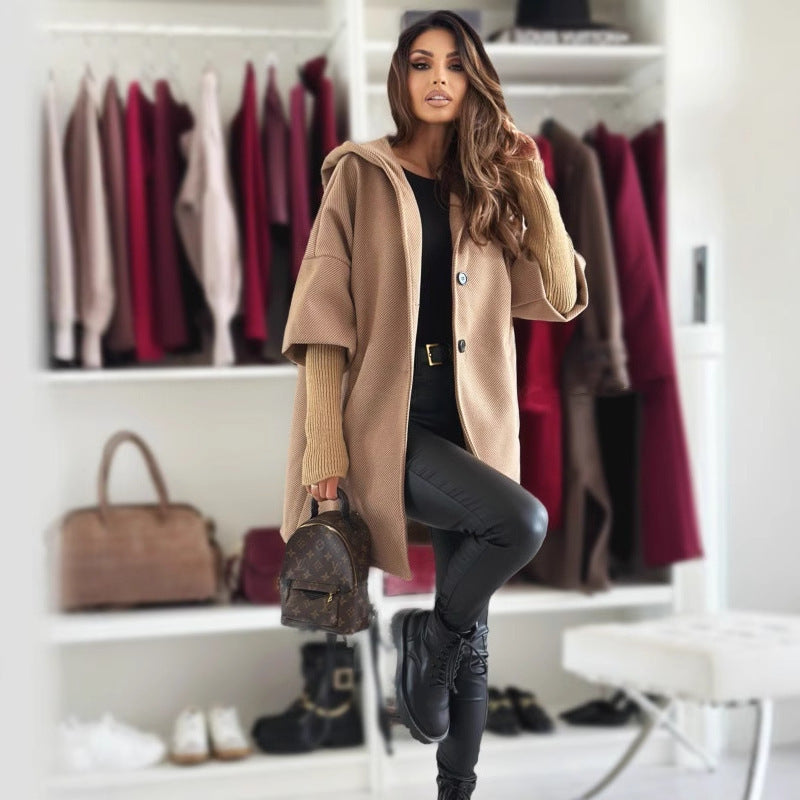 Manteau à Capuche en Laine Décontracté
