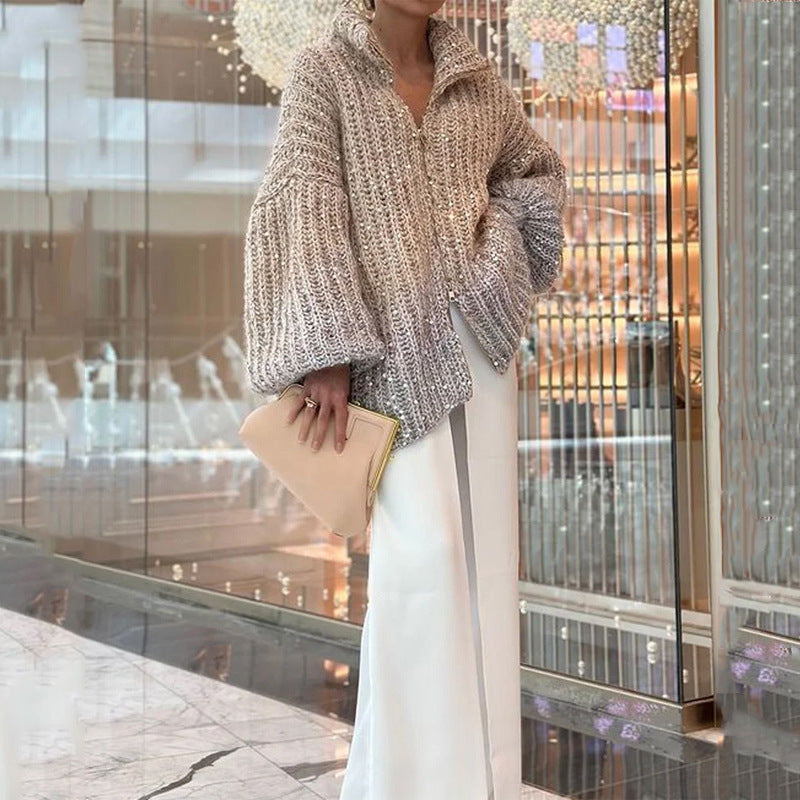 Cardigan Oversize à Sequins Brillants – Élégance Céleste