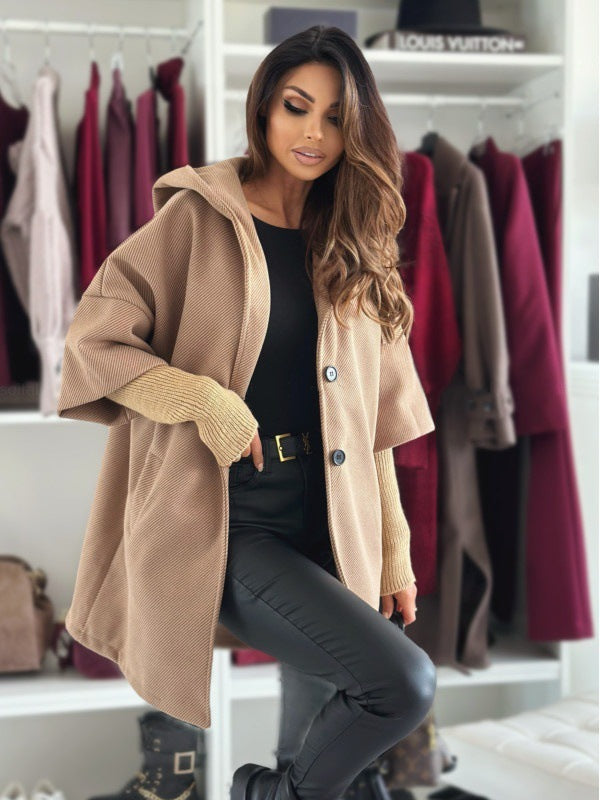 Manteau à Capuche en Laine Décontracté