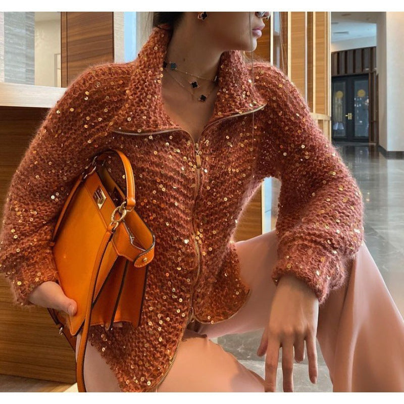 Cardigan Oversize à Sequins Brillants – Élégance Céleste
