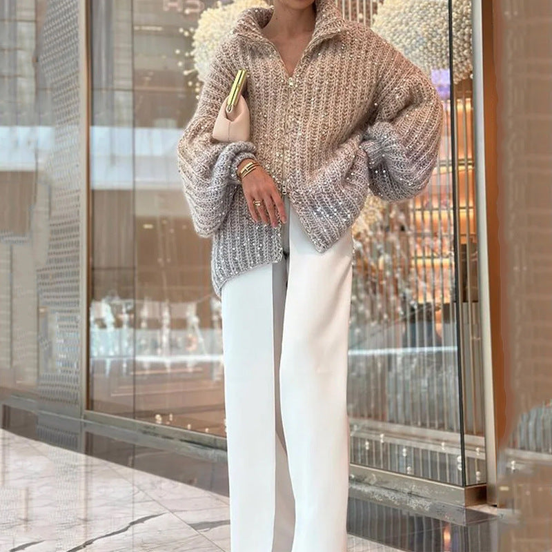 Cardigan Oversize à Sequins Brillants – Élégance Céleste