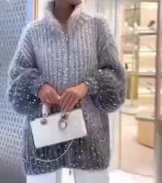 Cardigan Oversize à Sequins Brillants – Élégance Céleste