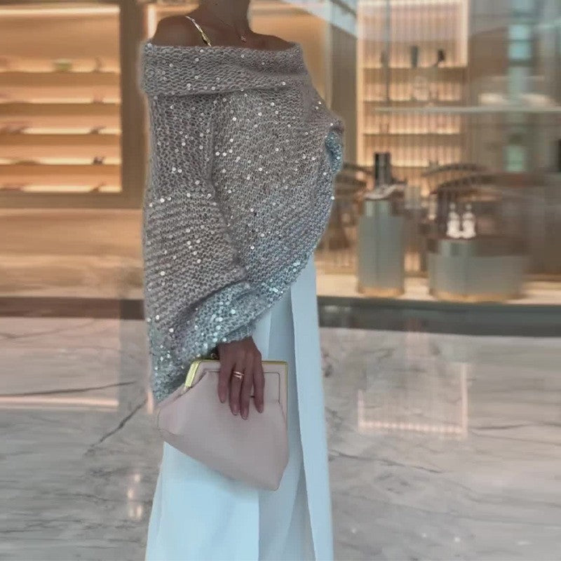 Cardigan Oversize à Sequins Brillants – Élégance Céleste